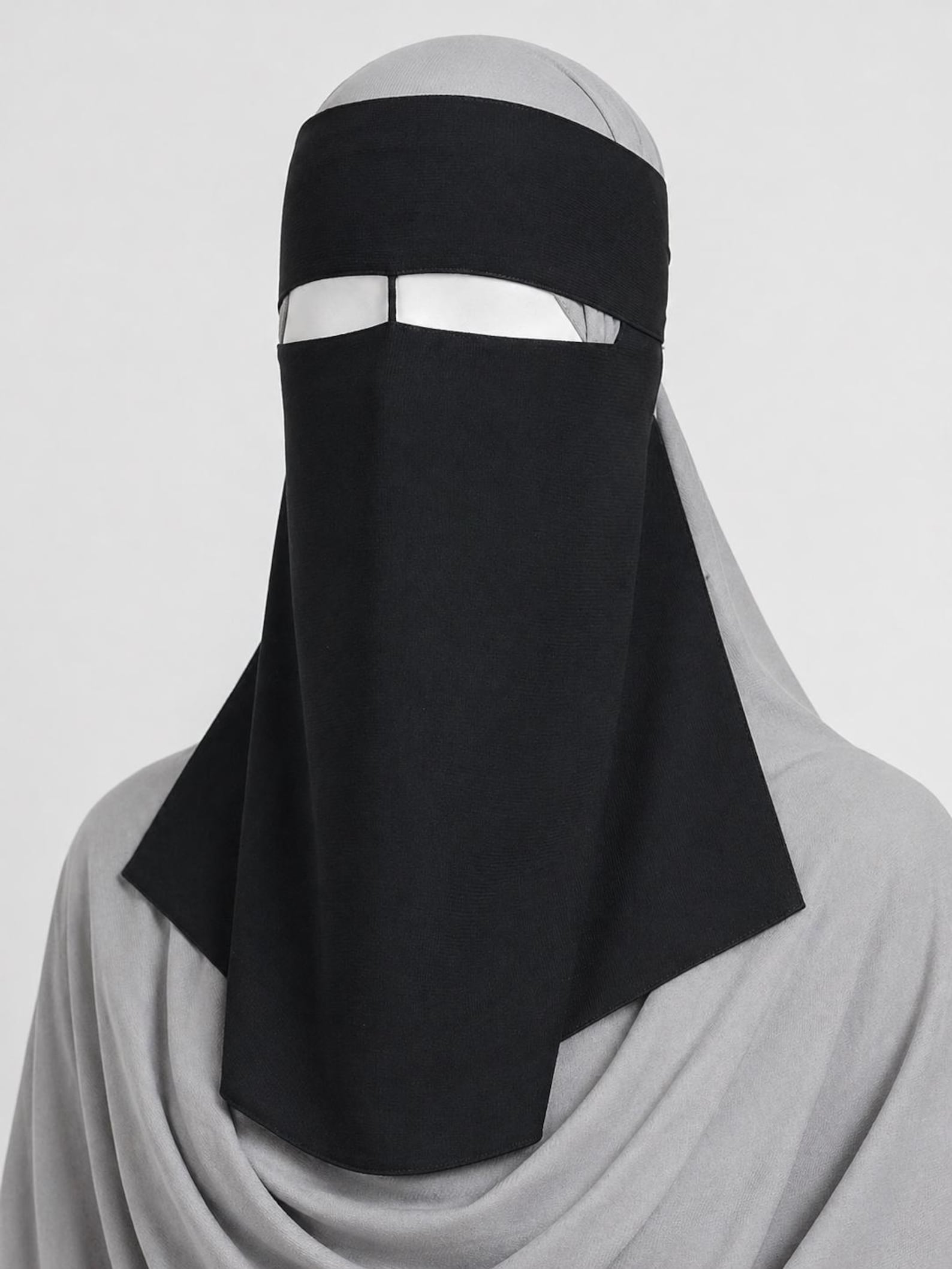 Black nose string chiffon niqab with matching headband